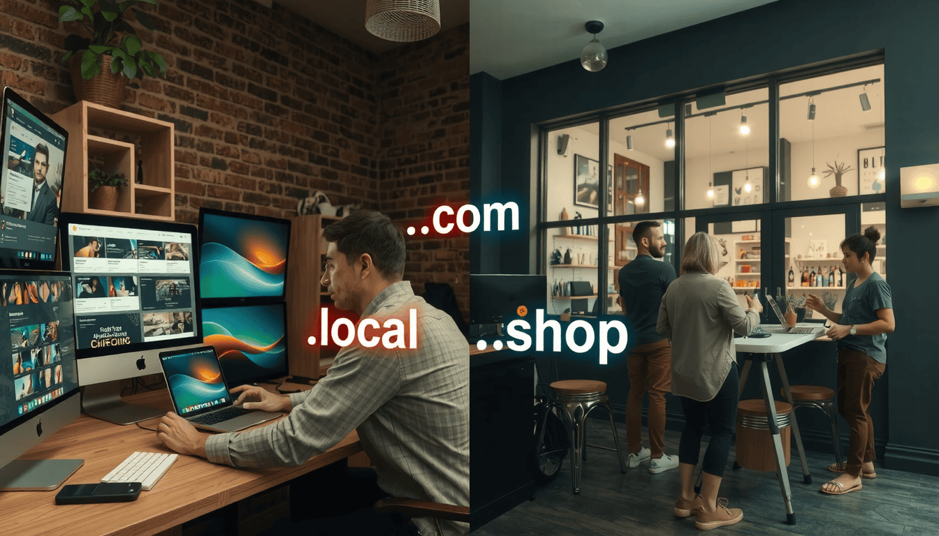 Business owner selecting optimal domain extensions for 2026 online product strategy