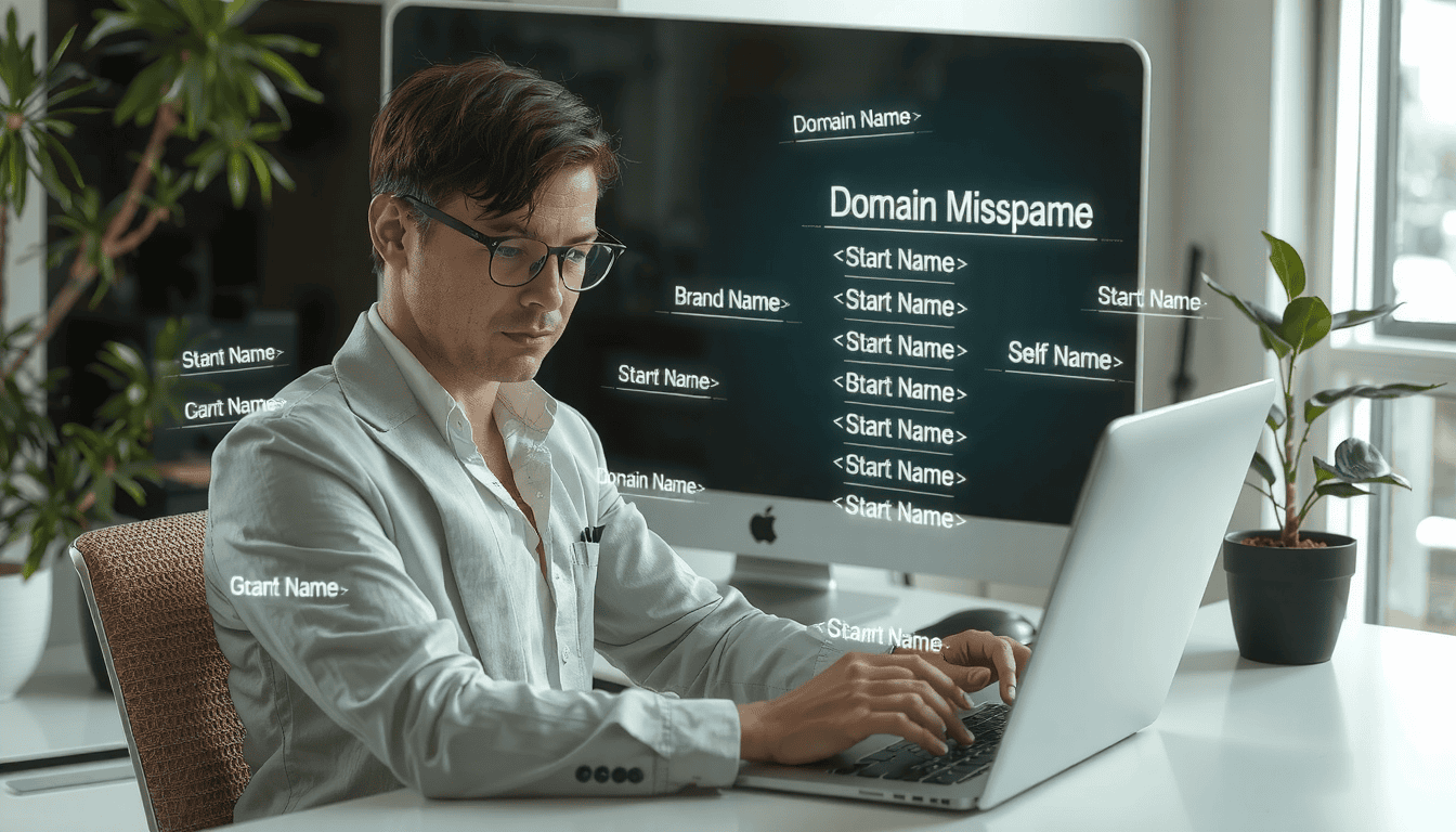 Business owner registering multiple domain variations to protect brand name from typosquatting threats